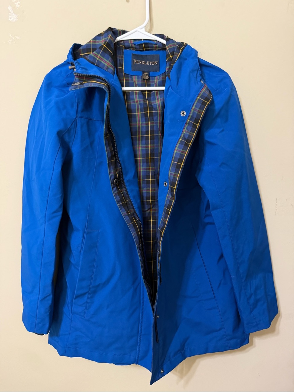 Pendleton Women's Blue Hooded Rain Jacket plaid lining like new classic nautical